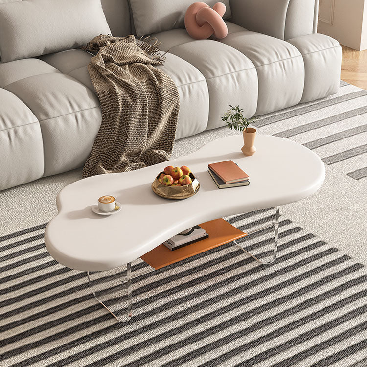 Modern White Trestle Coffee Table Geometric Manufactured Wood Cocktail Table