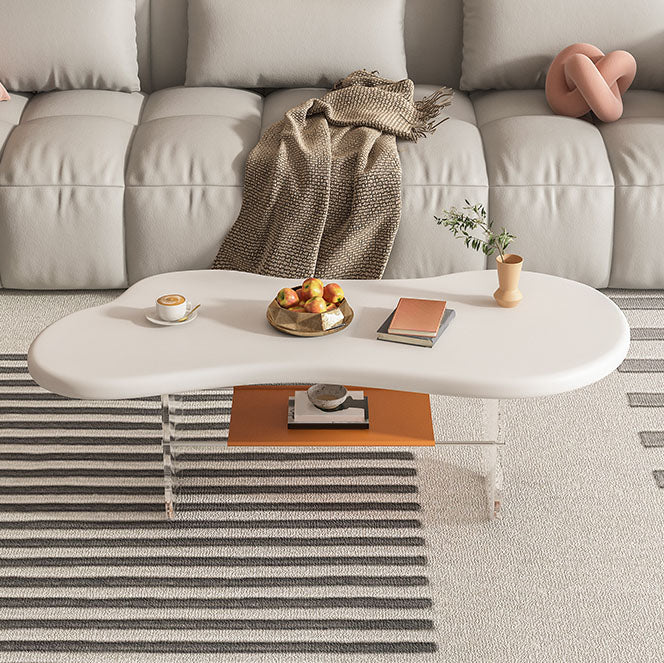 Modern White Trestle Coffee Table Geometric Manufactured Wood Cocktail Table