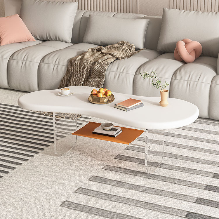 Modern White Trestle Coffee Table Geometric Manufactured Wood Cocktail Table