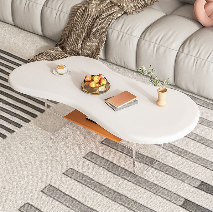 Modern White Trestle Coffee Table Geometric Manufactured Wood Cocktail Table