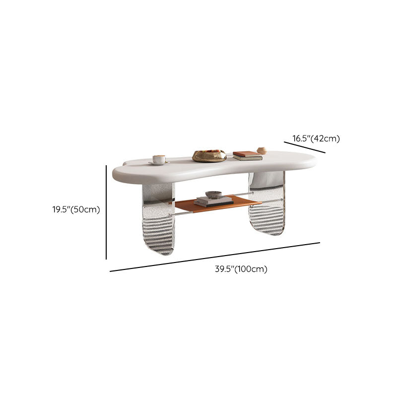 Modern White Trestle Coffee Table Geometric Manufactured Wood Cocktail Table