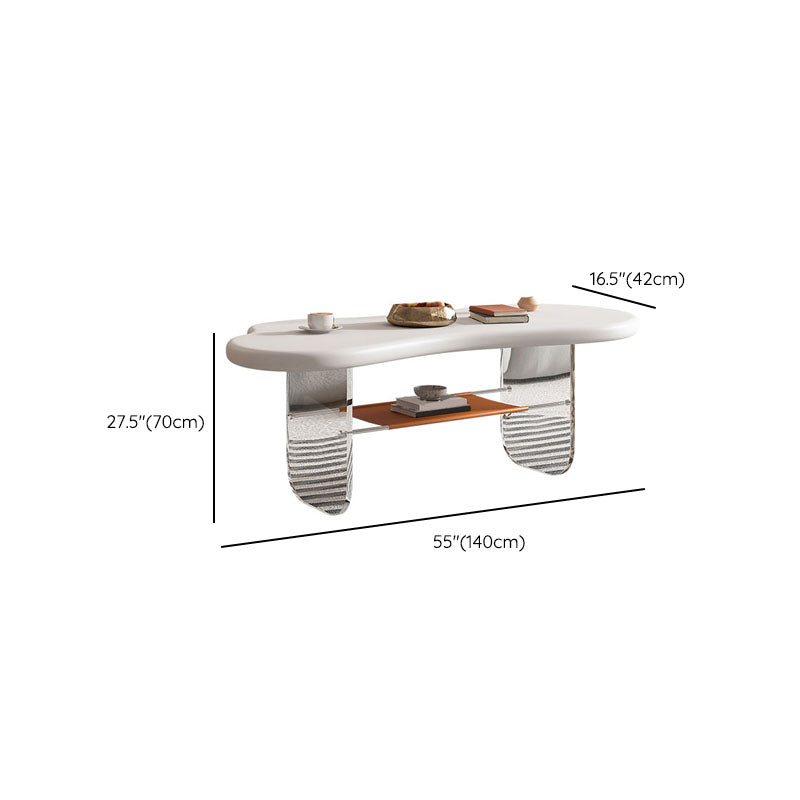 Modern White Trestle Coffee Table Geometric Manufactured Wood Cocktail Table