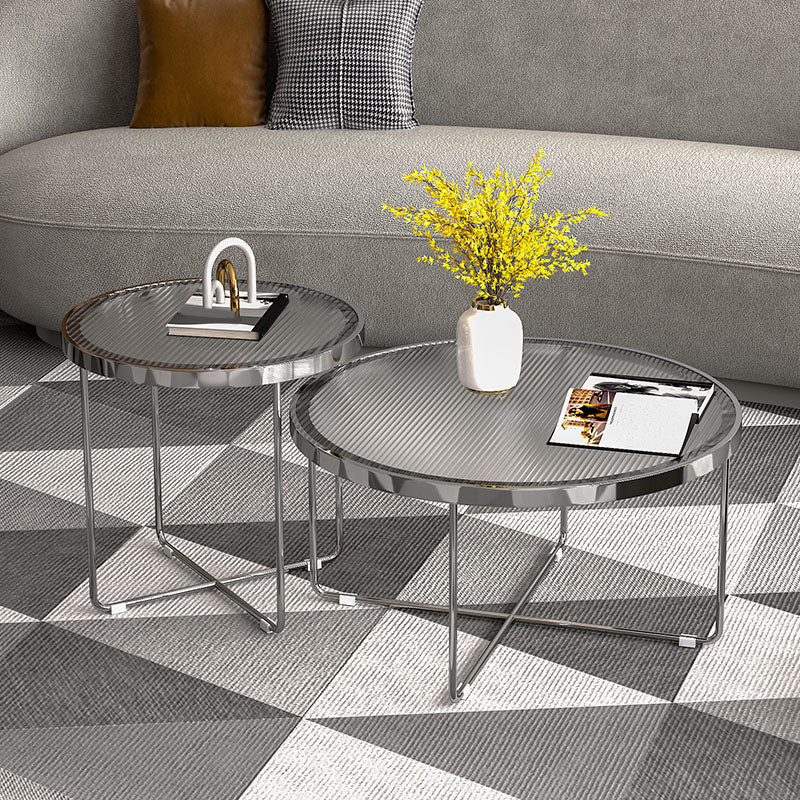 Round Cross Legs Coffee Table Stainless Steel Cocktail Table