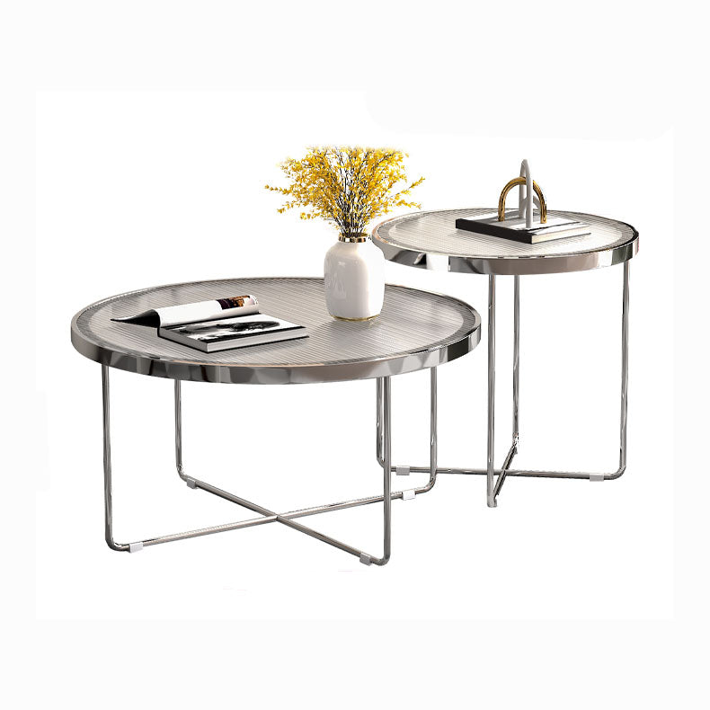 Round Cross Legs Coffee Table Stainless Steel Cocktail Table