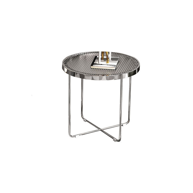 Round Cross Legs Coffee Table Stainless Steel Cocktail Table