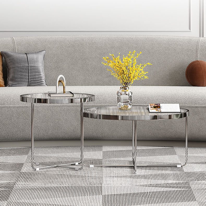 Round Cross Legs Coffee Table Stainless Steel Cocktail Table