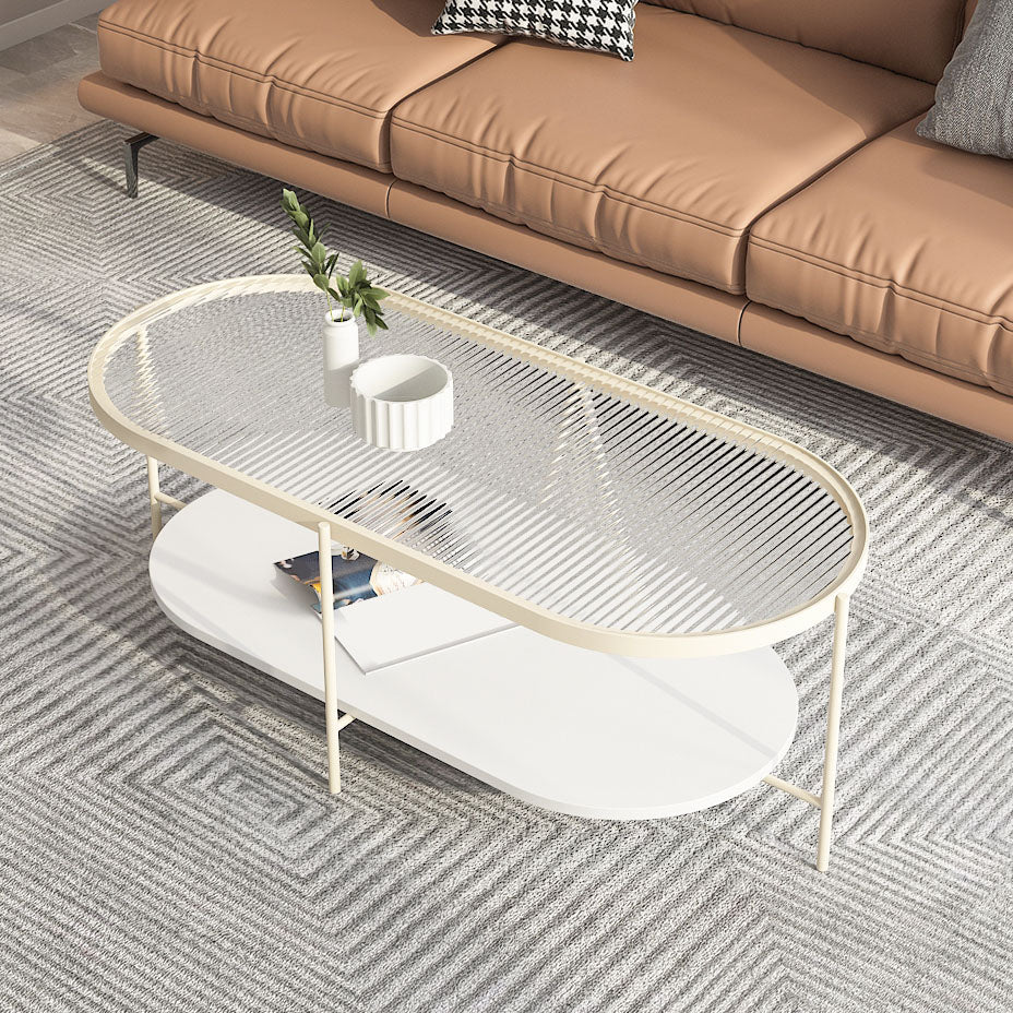 4 Legs Metal Coffee Table Shelf Included Oval Glass Top Cocktail Table