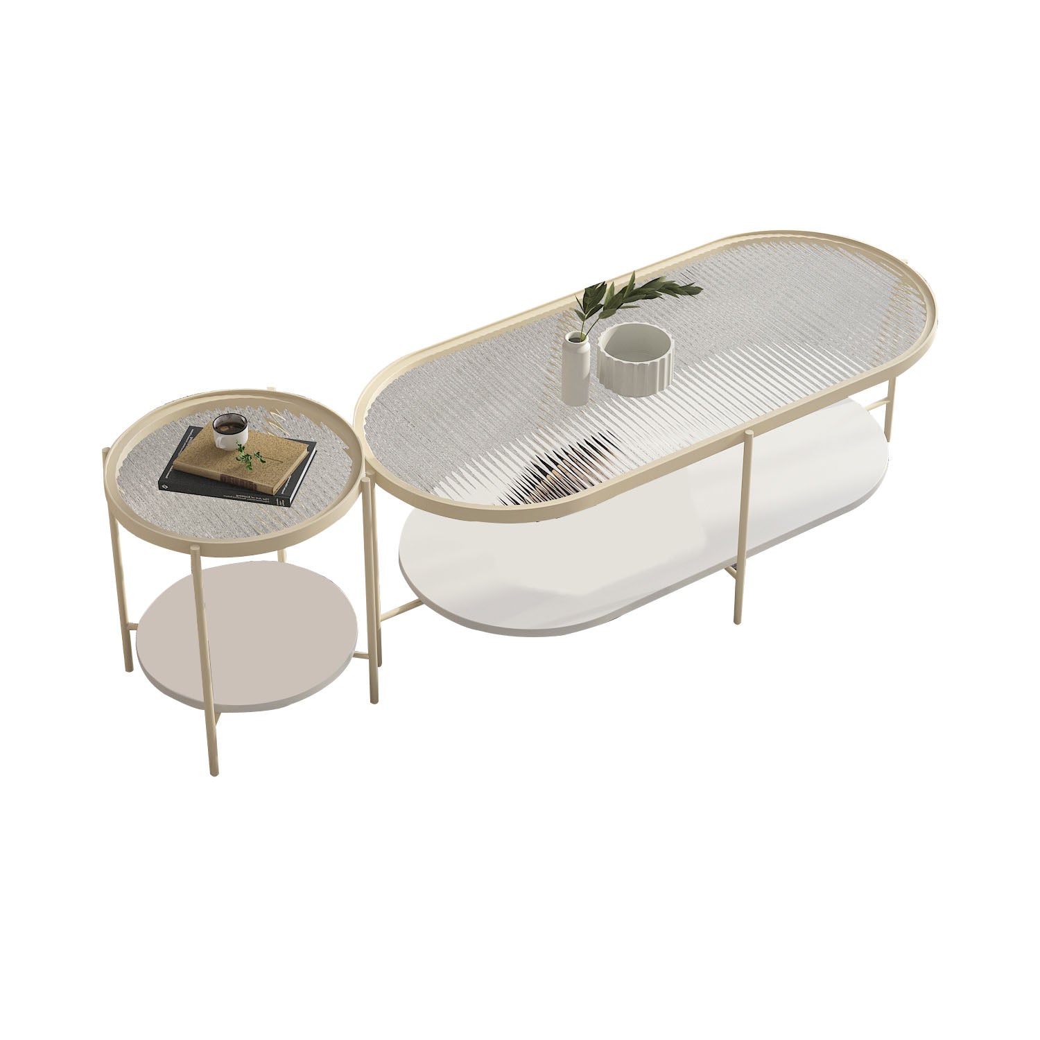 4 Legs Metal Coffee Table Shelf Included Oval Glass Top Cocktail Table