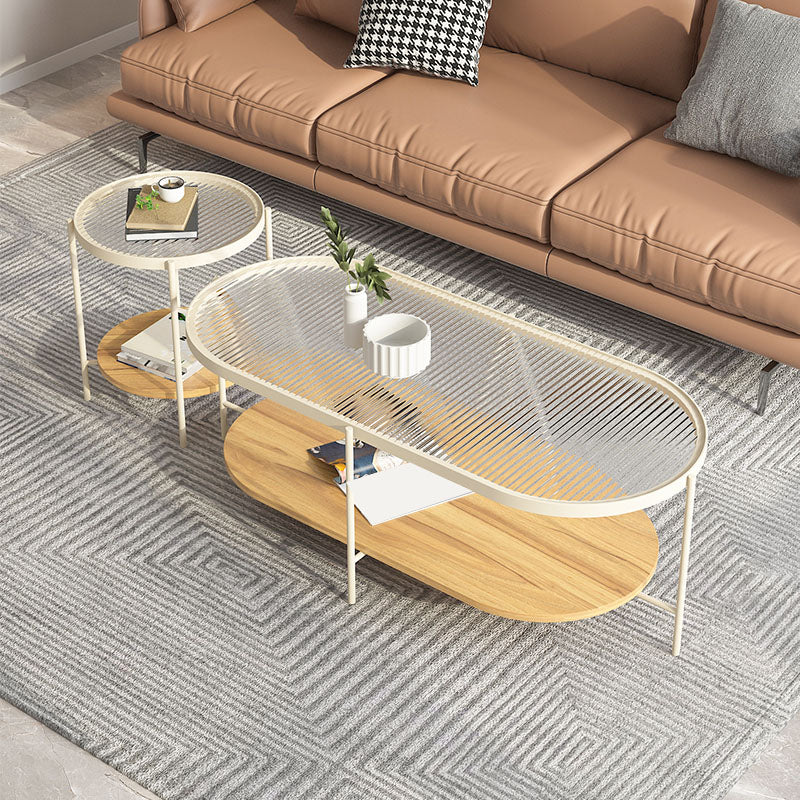 4 Legs Metal Coffee Table Shelf Included Oval Glass Top Cocktail Table