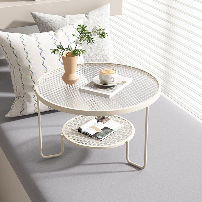 Frame Metal Coffee Table Shelf Included Round Single Cocktail Table