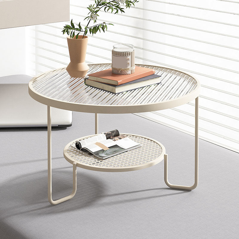 Frame Metal Coffee Table Shelf Included Round Single Cocktail Table