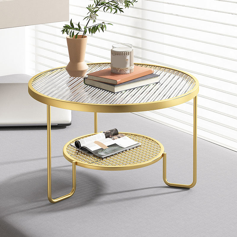 Frame Metal Coffee Table Shelf Included Round Single Cocktail Table