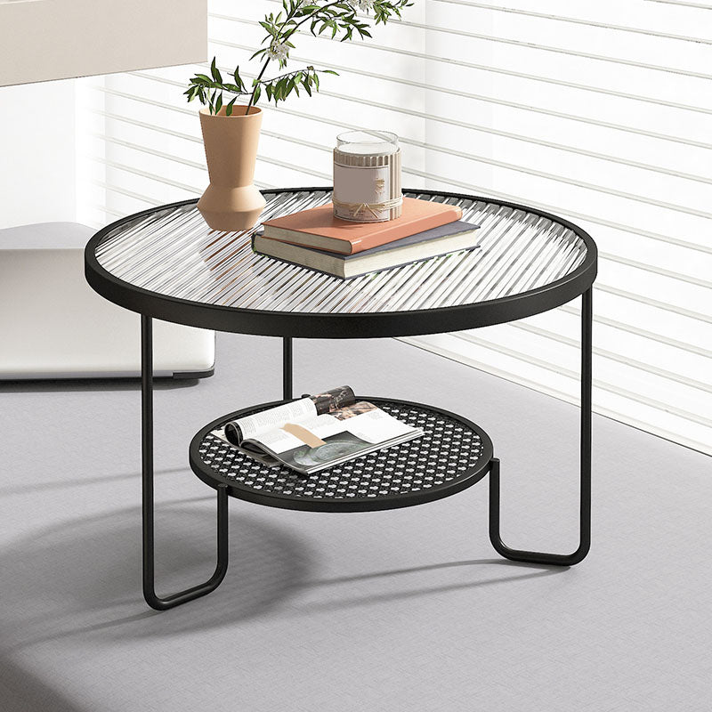 Frame Metal Coffee Table Shelf Included Round Single Cocktail Table