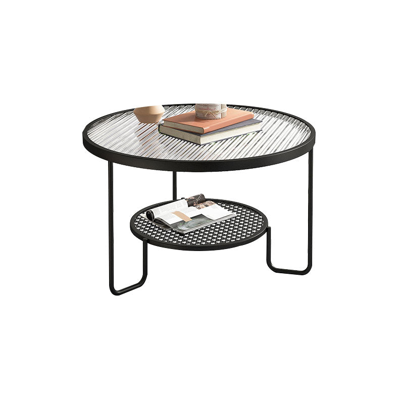 Frame Metal Coffee Table Shelf Included Round Single Cocktail Table