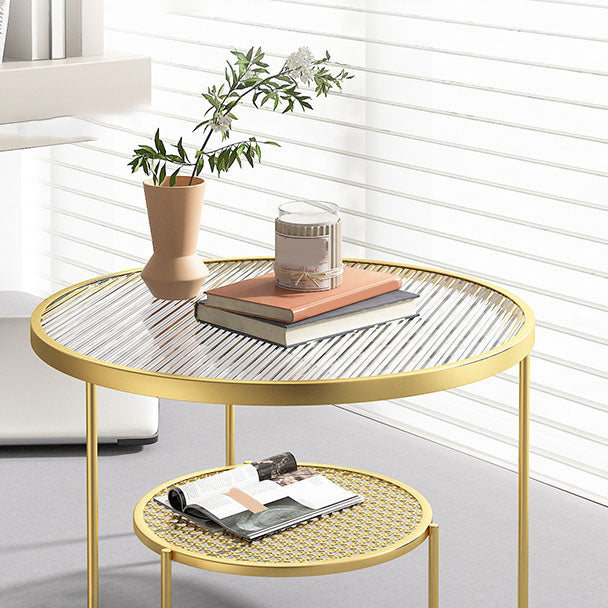 Frame Metal Coffee Table Shelf Included Round Single Cocktail Table