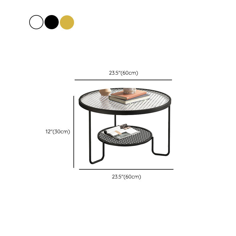 Frame Metal Coffee Table Shelf Included Round Single Cocktail Table