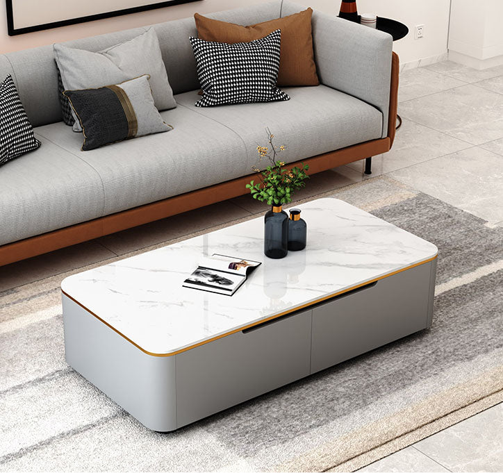 Block 1 Single Coffee Table with Drawers Modern Rectangular Cocktail Table