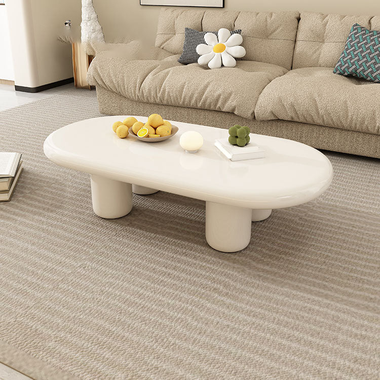 Modern 4 Legs Cocktail Table Oval Engineered Wood Coffee Table - White