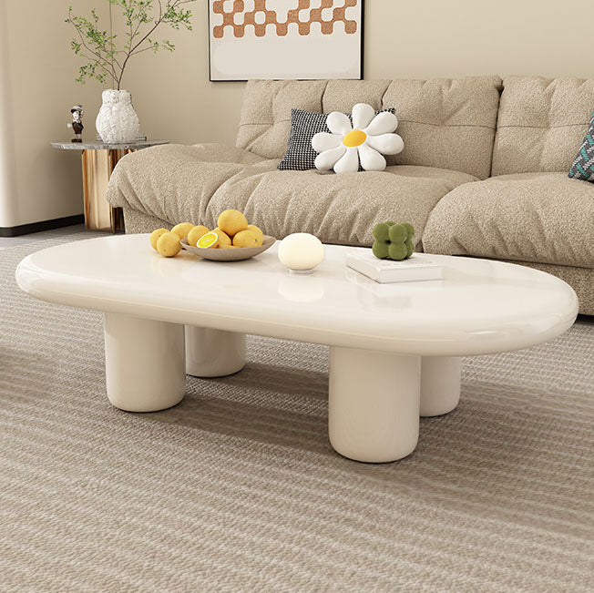 Modern 4 Legs Cocktail Table Oval Engineered Wood Coffee Table - White