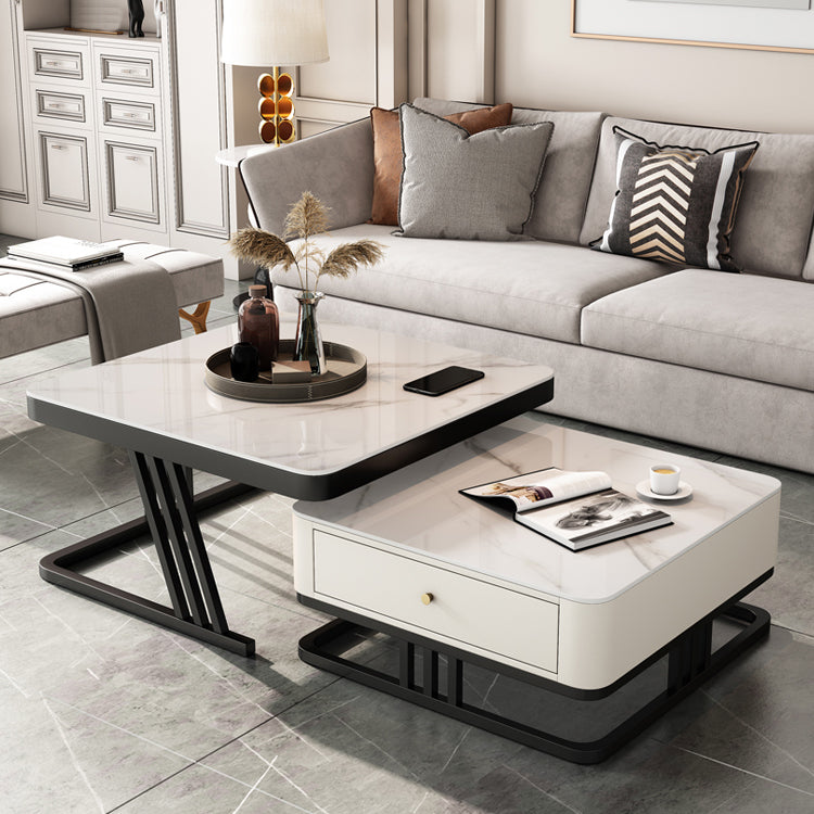 Frame Coffee Table Slate Top Coffee Cocktail Table with Storage Drawers