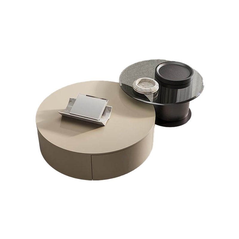 Contemporary Round Wood Coffee Table Drum Base Cocktail Table