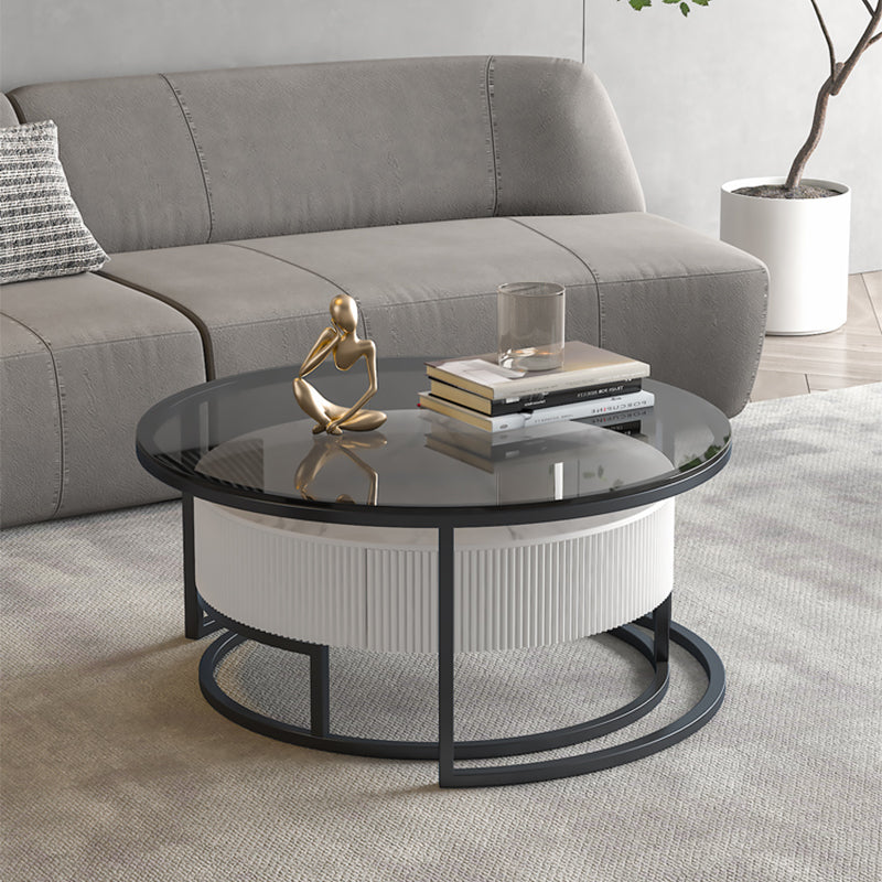 Frame Coffee Table Glass Top Cocktail Table with Storage Drawers