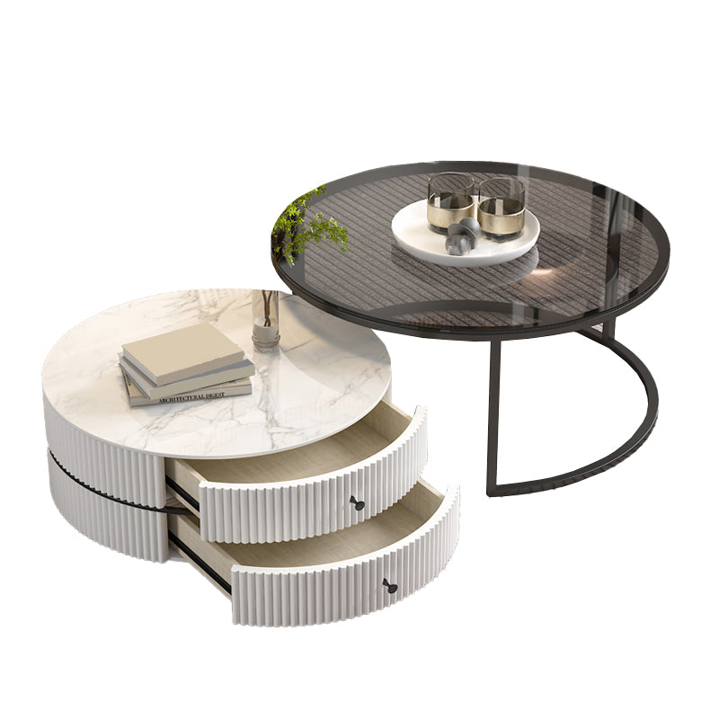 Frame Coffee Table Glass Top Cocktail Table with Storage Drawers