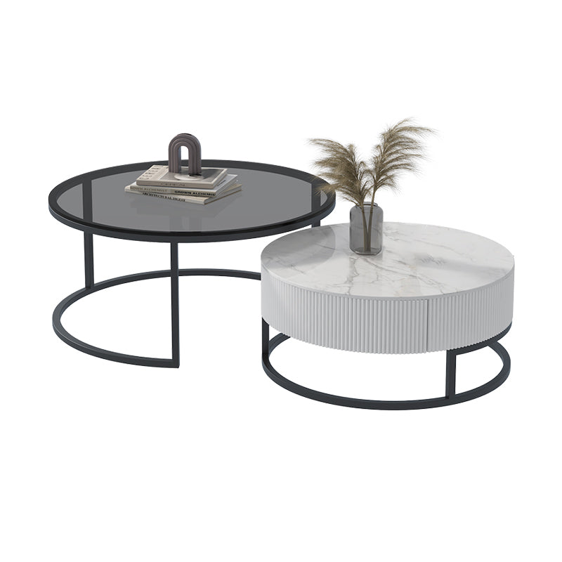 Frame Coffee Table Glass Top Cocktail Table with Storage Drawers