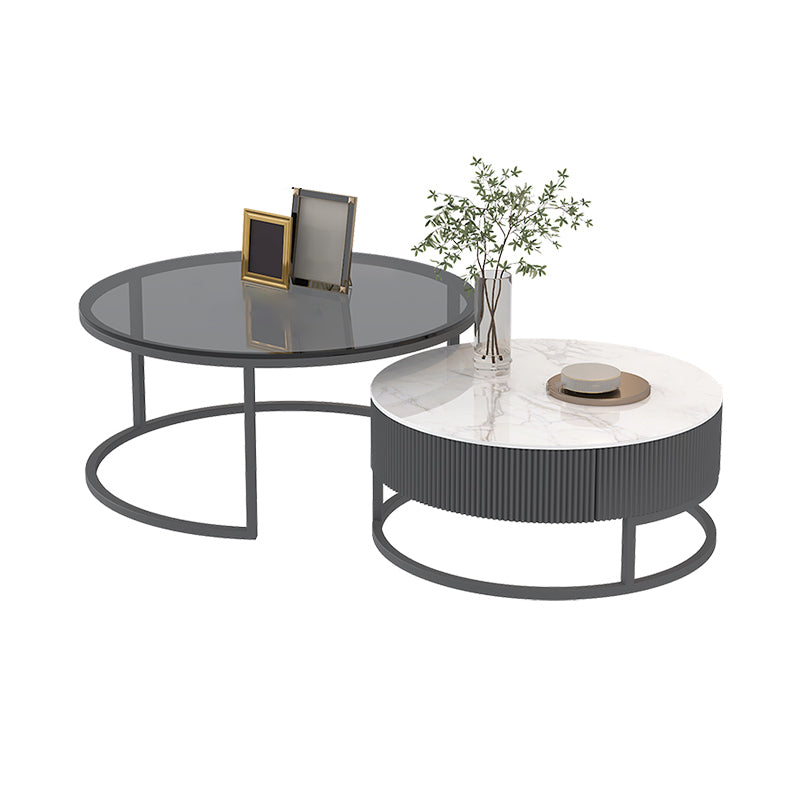 Frame Coffee Table Glass Top Cocktail Table with Storage Drawers