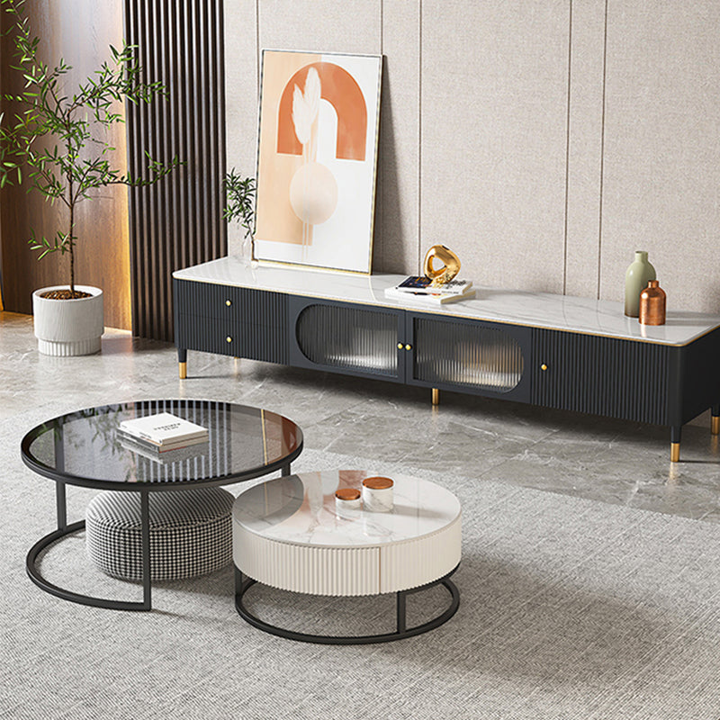 Frame Coffee Table Glass Top Cocktail Table with Storage Drawers