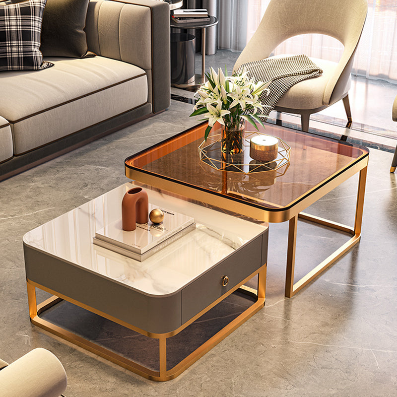 Frame Coffee Table Slate/Glass Top Coffee or End Table with Drawer