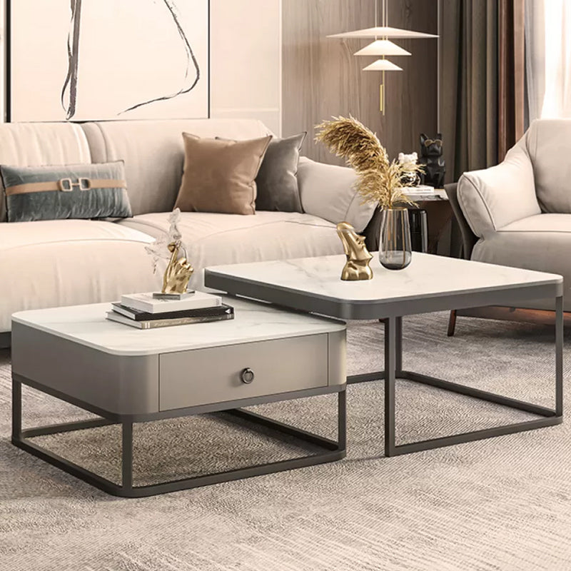 Frame Coffee Table Slate/Glass Top Coffee or End Table with Drawer