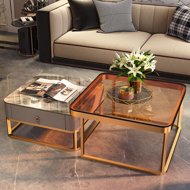 Frame Coffee Table Slate/Glass Top Coffee or End Table with Drawer