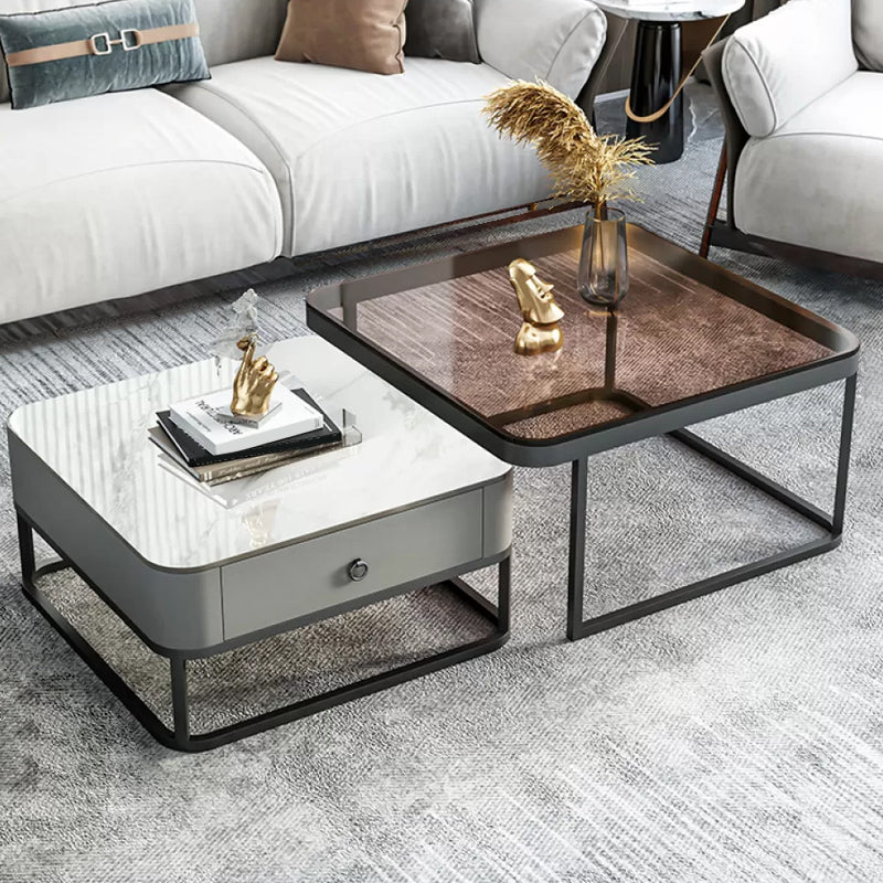 Frame Coffee Table Slate/Glass Top Coffee or End Table with Drawer