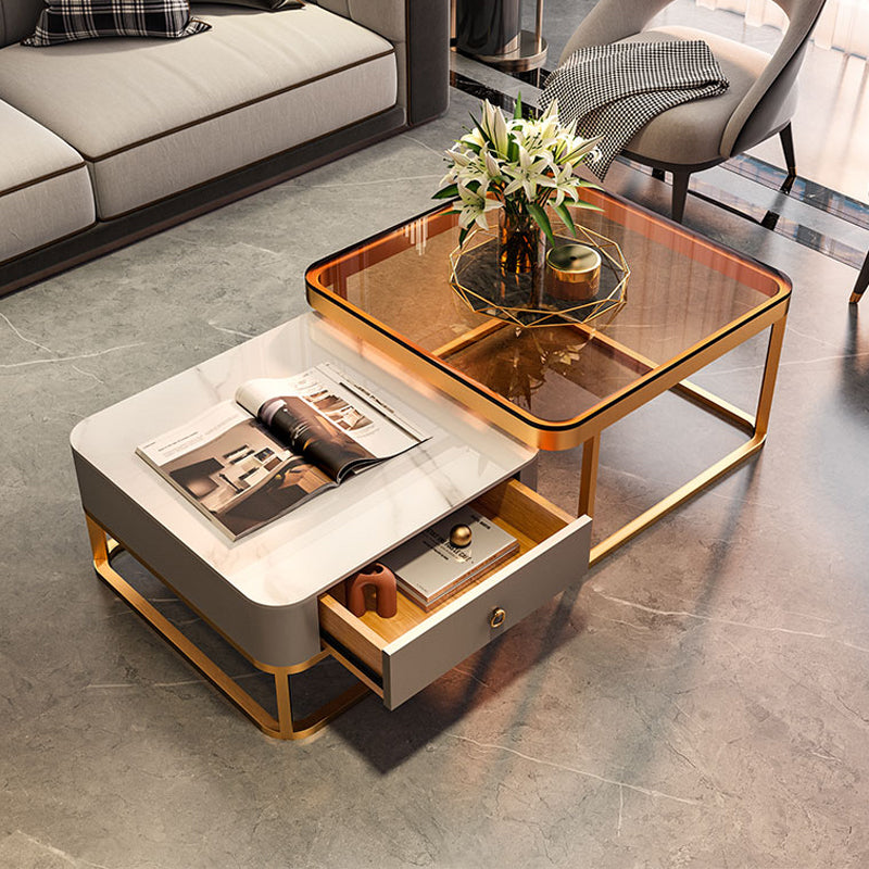 Frame Coffee Table Slate/Glass Top Coffee or End Table with Drawer