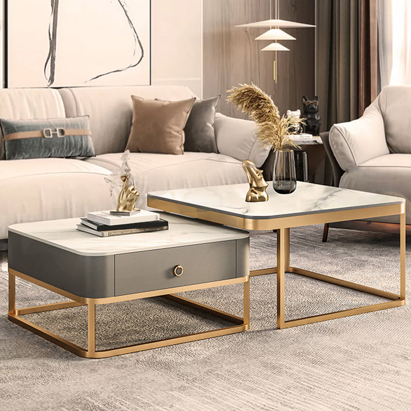 Frame Coffee Table Slate/Glass Top Coffee or End Table with Drawer
