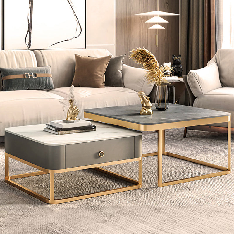 Frame Coffee Table Slate/Glass Top Coffee or End Table with Drawer