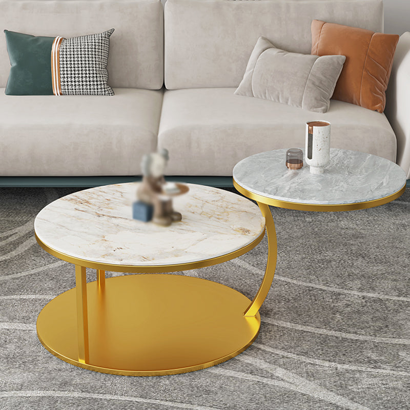 Contemporary Coffee Table Round Stone Top Extendable Coffee Cocktail Table