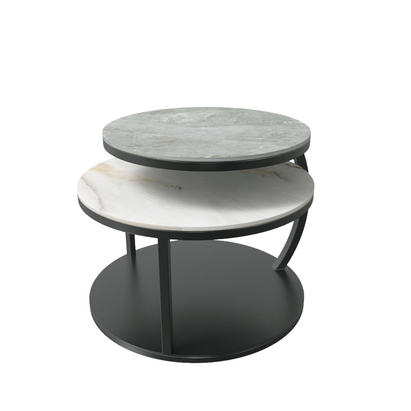Contemporary Coffee Table Round Stone Top Extendable Coffee Cocktail Table