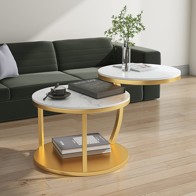 Contemporary Coffee Table Round Stone Top Extendable Coffee Cocktail Table