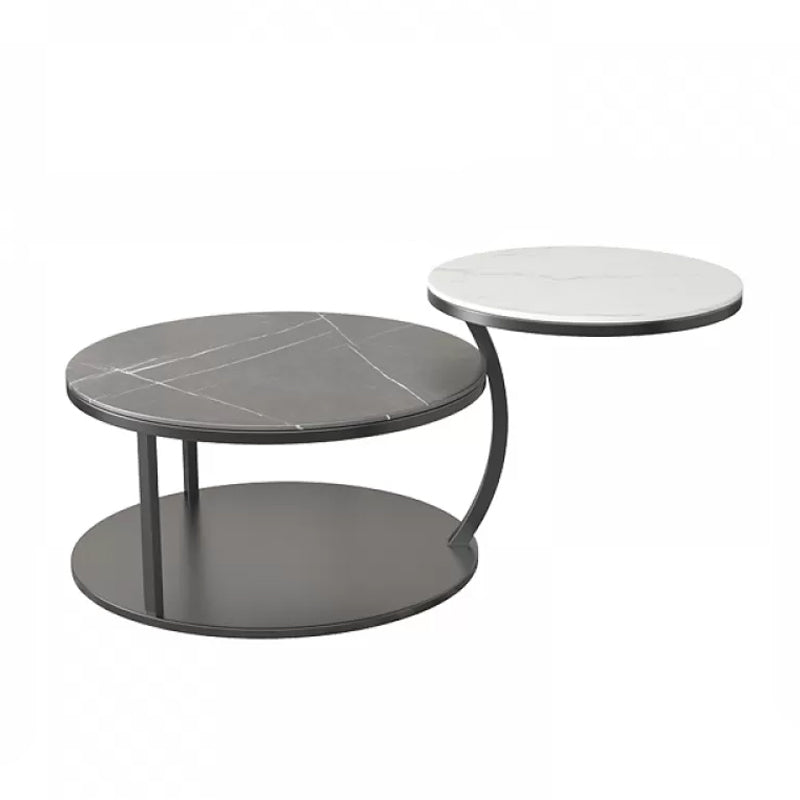 Contemporary Coffee Table Round Stone Top Extendable Coffee Cocktail Table