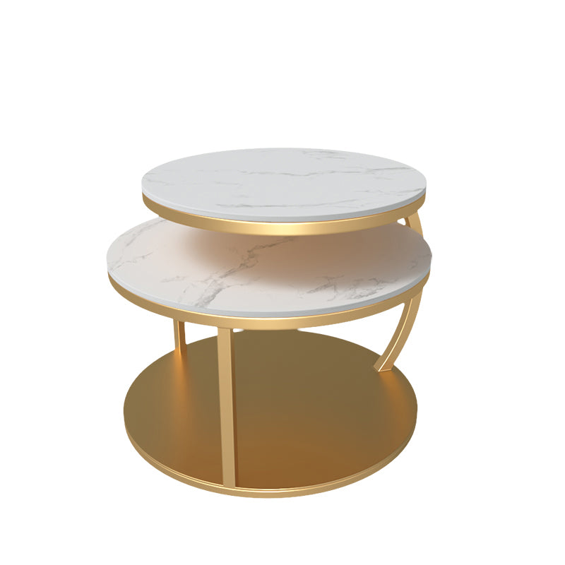 Contemporary Coffee Table Round Stone Top Extendable Coffee Cocktail Table