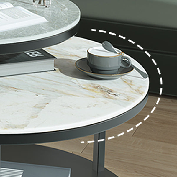 Contemporary Coffee Table Round Stone Top Extendable Coffee Cocktail Table