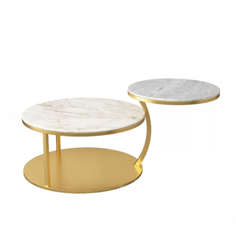 Contemporary Coffee Table Round Stone Top Extendable Coffee Cocktail Table