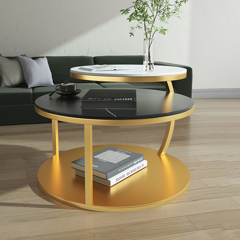 Contemporary Coffee Table Round Stone Top Extendable Coffee Cocktail Table
