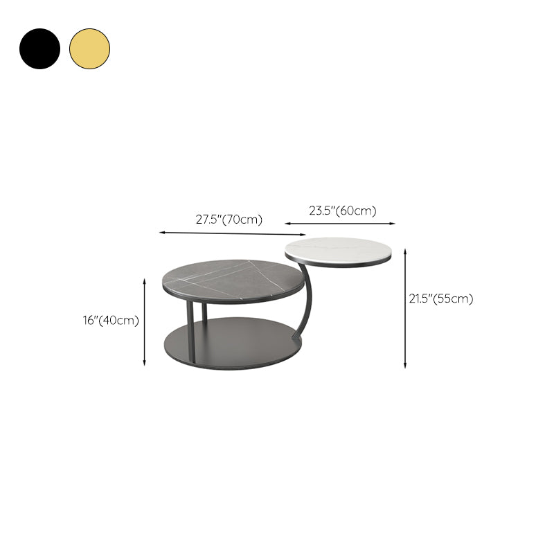 Contemporary Coffee Table Round Stone Top Extendable Coffee Cocktail Table