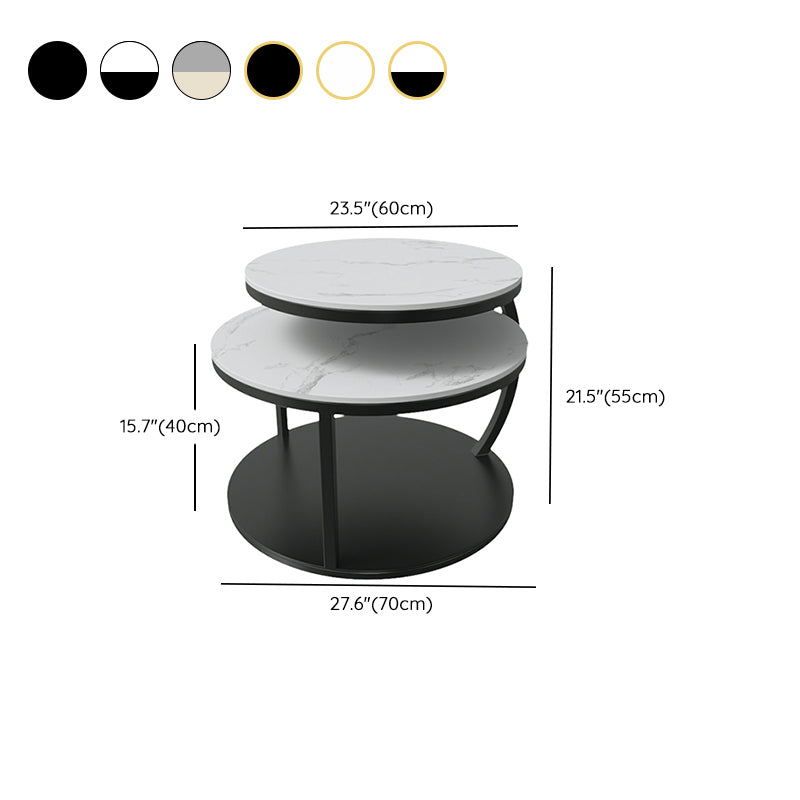 Contemporary Coffee Table Round Stone Top Extendable Coffee Cocktail Table