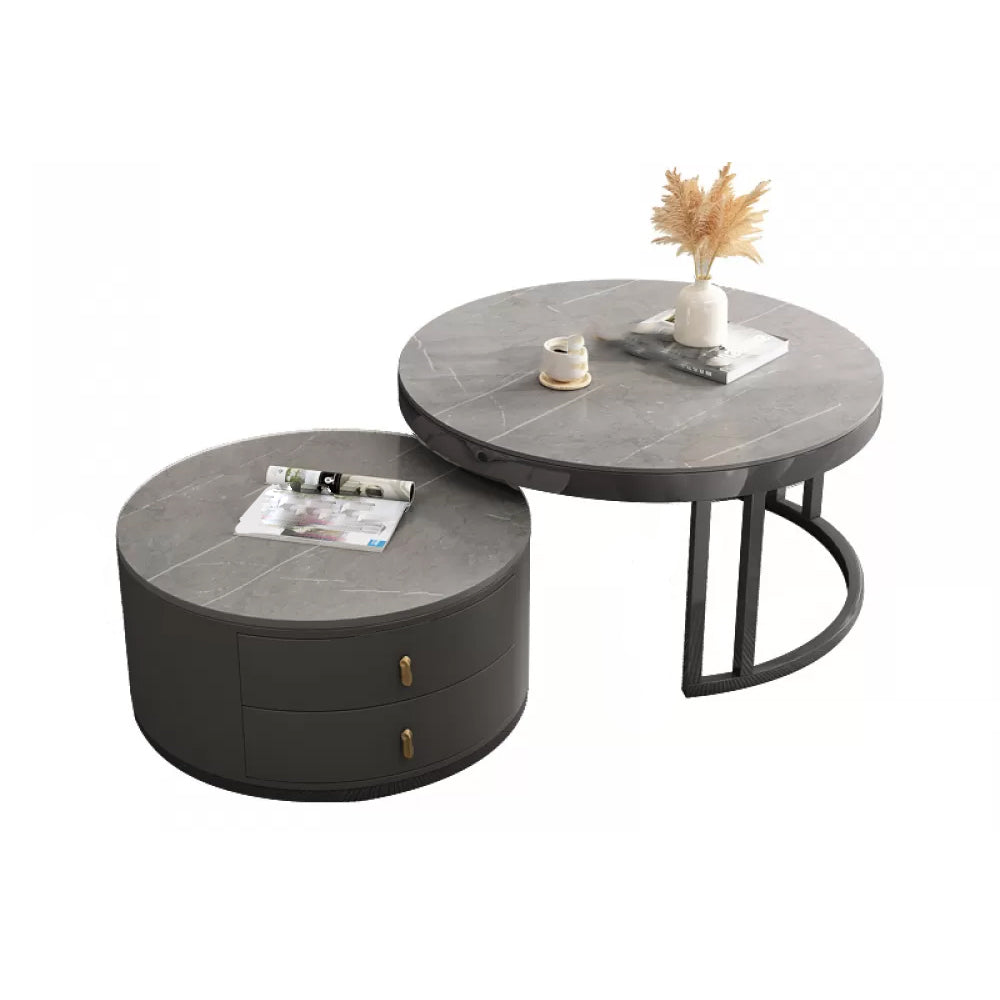 Round Nesting Coffee Table Set Frame Modern Storage Coffee Table