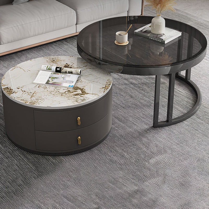 Round Nesting Coffee Table Set Frame Modern Storage Coffee Table