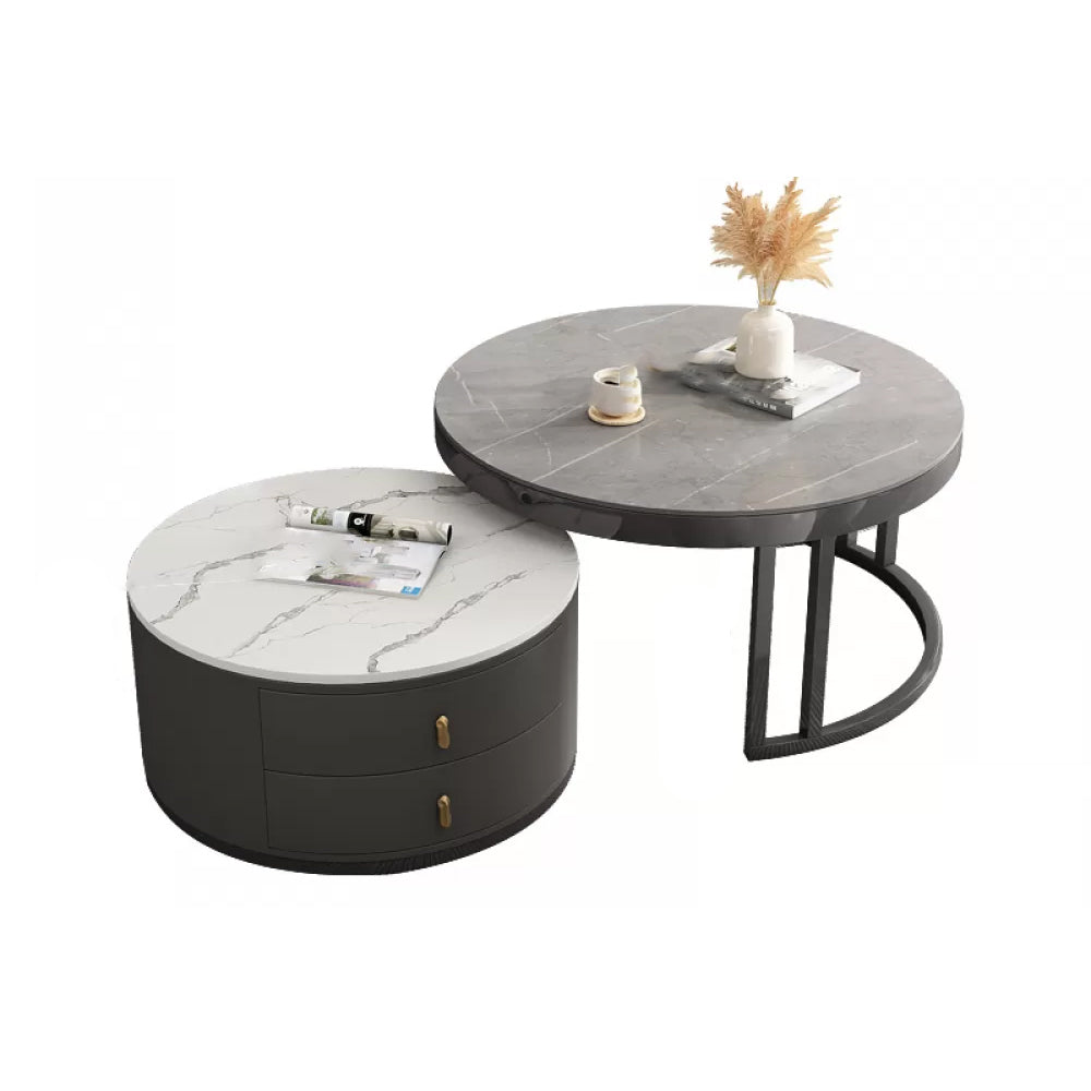 Round Nesting Coffee Table Set Frame Modern Storage Coffee Table